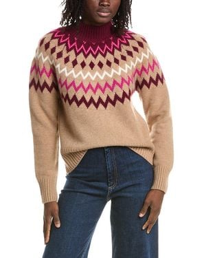 Isla Sara Oversized Fairisle Mock Neck Cashmere Jumper - Blue