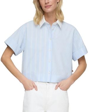 Lafayette 148 New York Contrast Collar Button Front Blouse - Blue