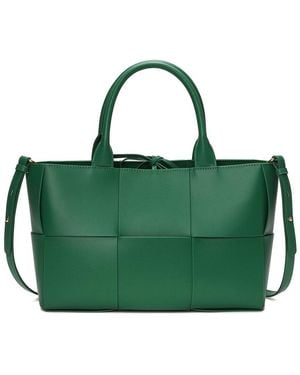 Tiffany & Fred Paris Smooth Woven Leather Top Handle Tote - Green