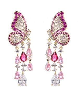 Eye Candy LA Luxe Collection 18k Plated Cz Painted Lady Drop Earrings - Pink