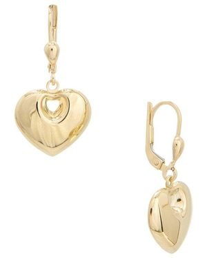 Italian Gold 14K Puffed Heart Leverback Earrings - Metallic