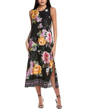 Johnny Was Karolina Silk-Blend Tea-Length Dress - Black