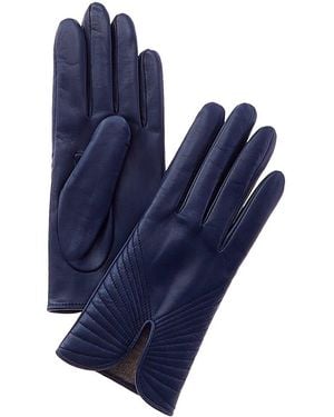 Portolano Piping Detail Cashmere-Lined Leather Gloves - Blue