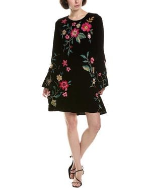 Johnny Was Kimono Sleeve Silk-Blend H Swing Dress - Black