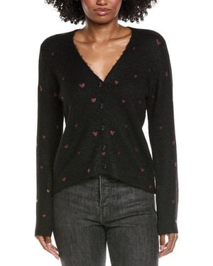 Cece Foil Heart Wool-Blend Cardigan - Black