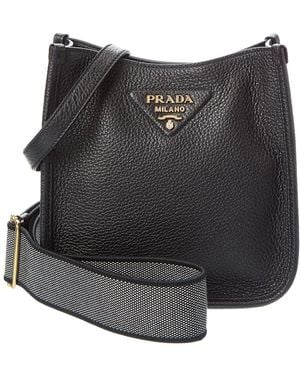 Prada Logo Leather Shoulder Bag - Black