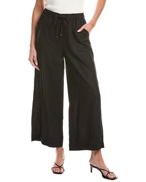 Max Studio Elastic Waist Linen-Blend Wide Leg Pant - Black