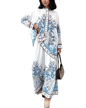WELLWAY 2Pc Blouse & Pant Set - Blue