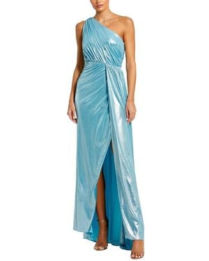 Mac Duggal Metallic Draped One Shoulder Grecian Dress - Blue