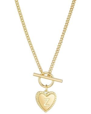 Adornia 14K Plated Diamond Heart Initial Toggle Necklace - Metallic
