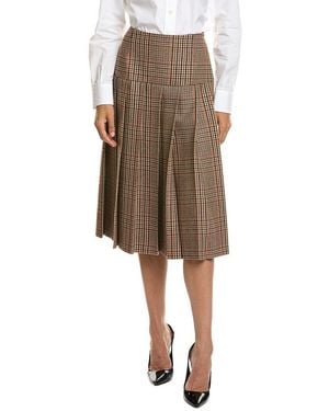 Prada Pleated Checked Wool & Cashmere-Blend Midi Skirt - Natural