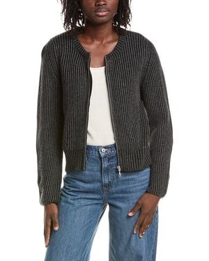 Isla Juno Plaited Rib Zip Cashmere Bomber Jacket - Black