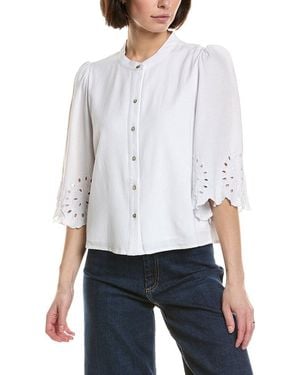Nicole Miller Linen-Blend Blouse - White