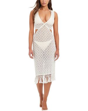 Red Carter Core Covers Fringe Plunge Cover-Up Dress - White