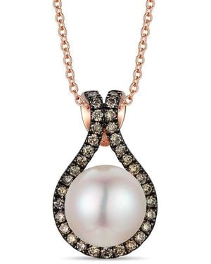 Le Vian Le Vian 14K Rose 0.25 Ct. Tw. Diamond & 8Mm Pearl Pendant Necklace - Metallic