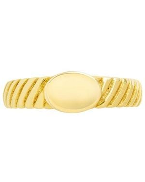 Sterling Forever 14K Cz Dixie Ribbed Signet Ring - Metallic