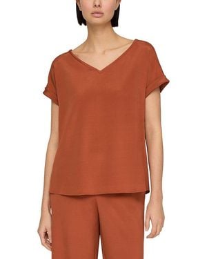 Lafayette 148 New York Wide V-Neck Cuff Sleeve Silk-Blend Blouse - Brown