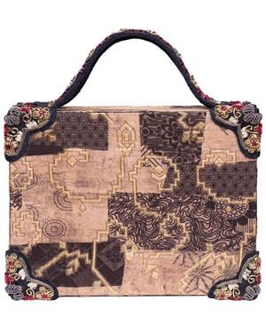 Simitri Hard Structured Brocade Top-Handle Bag - Brown