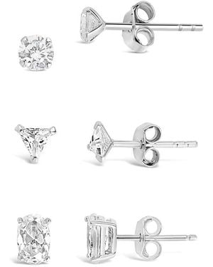 Sterling Forever Cz Set Of 3 Everyday Stud Earrings - White