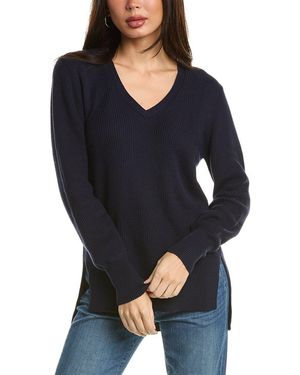 Forte Rib High-low V-neck Shirt - Blue