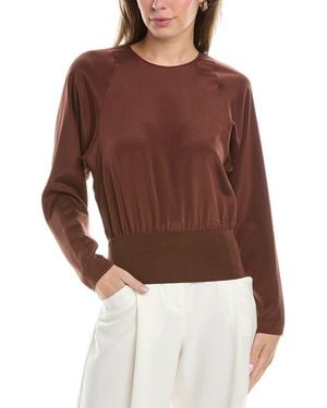 Lafayette 148 New York Blouson Silk-blend Top - Brown