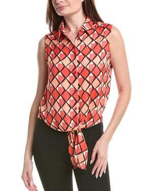 Renuar Woven Button Front Blouse - Red