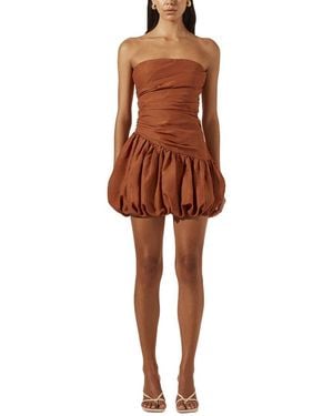 Shona Joy Celeste Strapless Linen-Blend Bubble Mini Dress - Brown