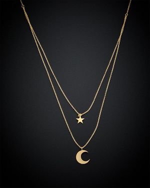 Italian Gold 14k Moon & Star Necklace - Black
