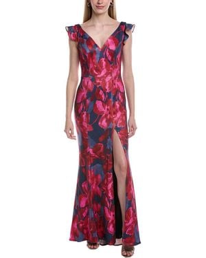 Rene Ruiz Ruffle Cap Sleeve Gown - Red