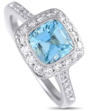 Tiffany & Co. Platinum 1.69 Ct. Tw. Diamond & Aquamarine Ring (Authentic Pre-Loved) - Blue