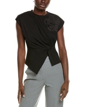 Gracia Draped Cinched Side T-Shirt - Black