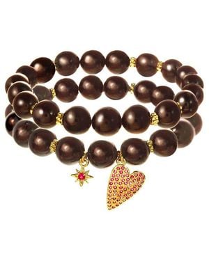 Rachel Reinhardt Jewelry 18K Filled Garnet Cz Heart & Star Charm Bracelet - White