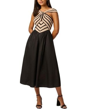 Adrianna Papell Short Sleeve Midi Dress - Black