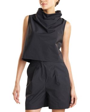 Natori Techno Poplin Cowl Neck Top - Black