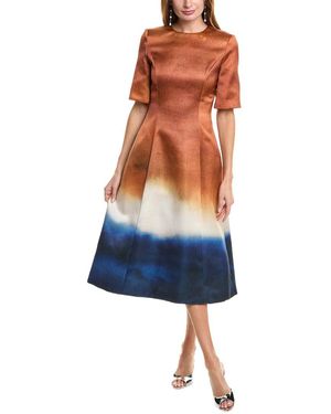 Oscar de la Renta Abstract Ombre Silk-Lined Midi Dress - Blue