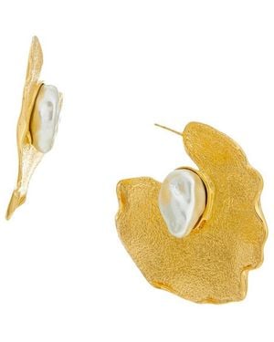 Oscar de la Renta Pearl Lilypad Hoop Earrings - Metallic
