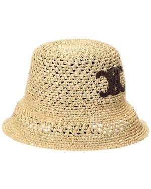 Celine Triomphe Raffia Bucket Hat - Natural