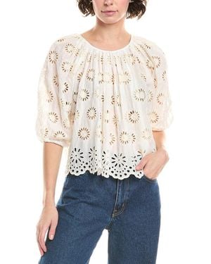 Madewell Embroidered Shirred Puff Sleeve Top - White