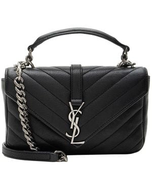 Saint Laurent Matelasse Calfskin Monogram College Mini Shoulder Bag (Authentic Pre-Loved) - Black