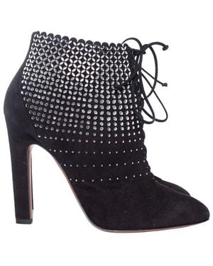 Alaïa Alaïa Suede Laser-Cut Lace-Up Boot (Authentic Pre-Loved) - Blue