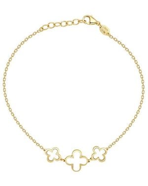 Italian Gold 14K Mother Of Pearl Station Chain Clover Bracelet - Metallic