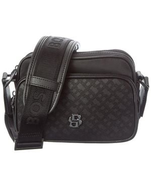 BOSS B Icon Mp Ew Zip Leather & Canvas Crossbody - Black