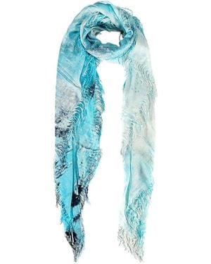 Blue Pacific Seagrass Bay Cashmere-Blend Print Scarf - Blue