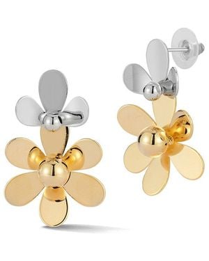 Glaze Jewelry Plated Two-Tone Flower Drop Earrings - Metallic