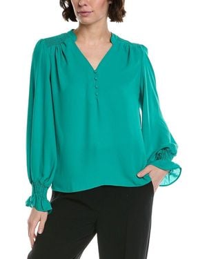 Cece Half Placket Smocked Top - Green