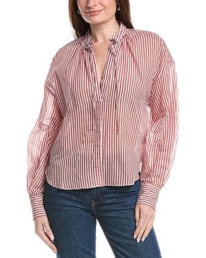 Brunello Cucinelli Tie Neck Silk-Blend Blouse - Pink