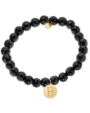 Jane Basch 18k Over Silver Diamond & Onyx Initial Stretch Bracelet (a-z) - Black