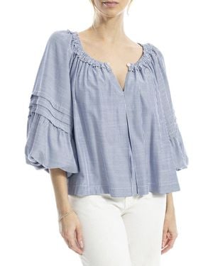 Max Studio Ballon Sleeve Notch Neck Blouse - Blue