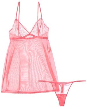 On Gossamer Luxe Lace Chemise & String Thong Set - Pink
