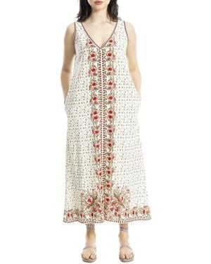 Max Studio V-Neck Linen-Blend Maxi Dress - Natural